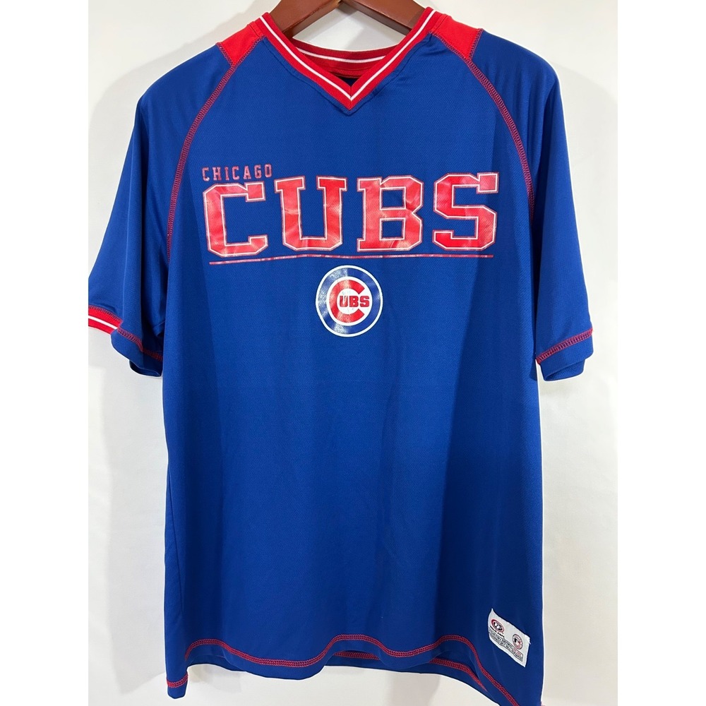 True Fan MLB Chicago Cubs Blue Graphic Polyester Tee Shirt‎ Mens sz L